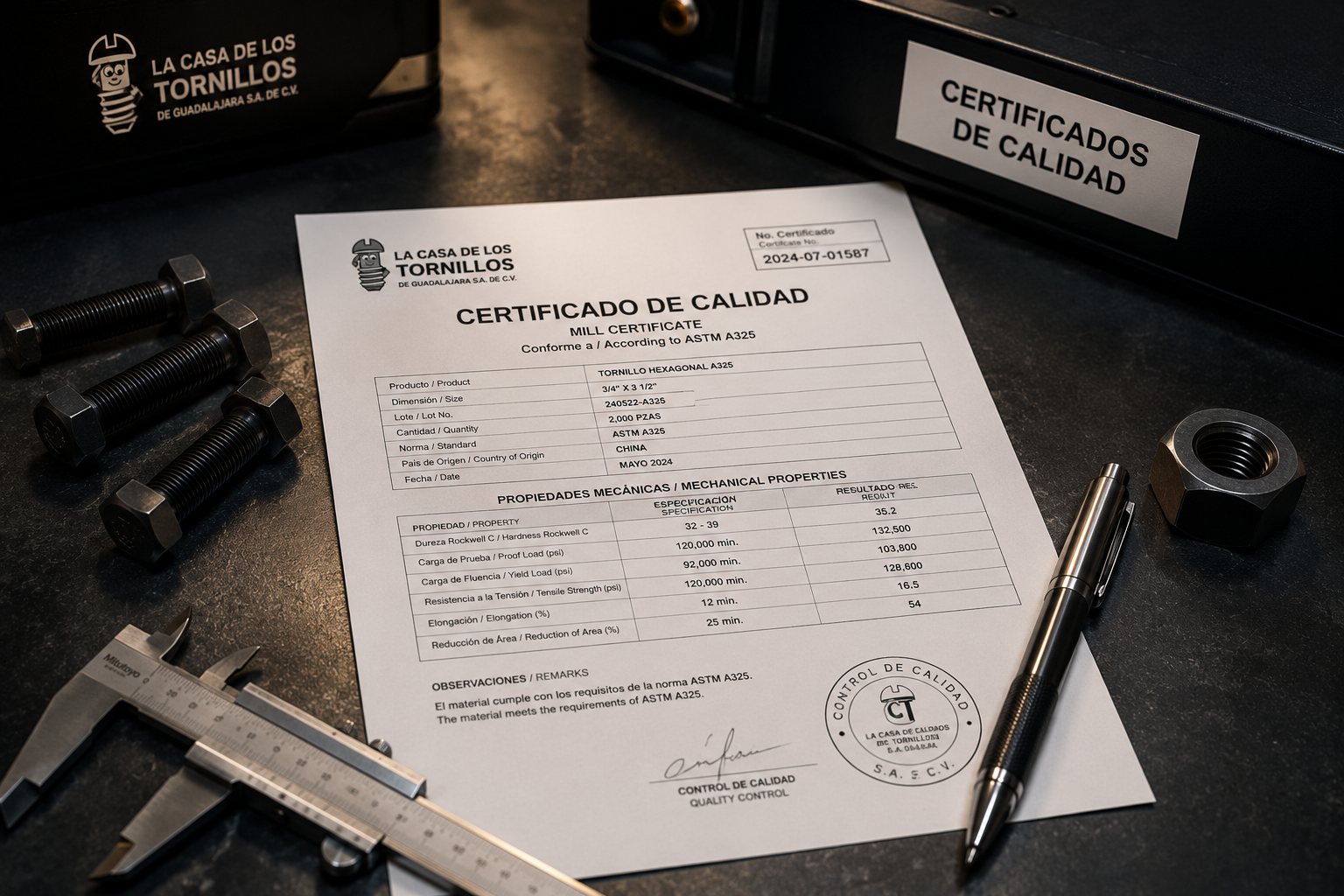 Certificados de calidad de tornillos Certificados de calidad de tornillos